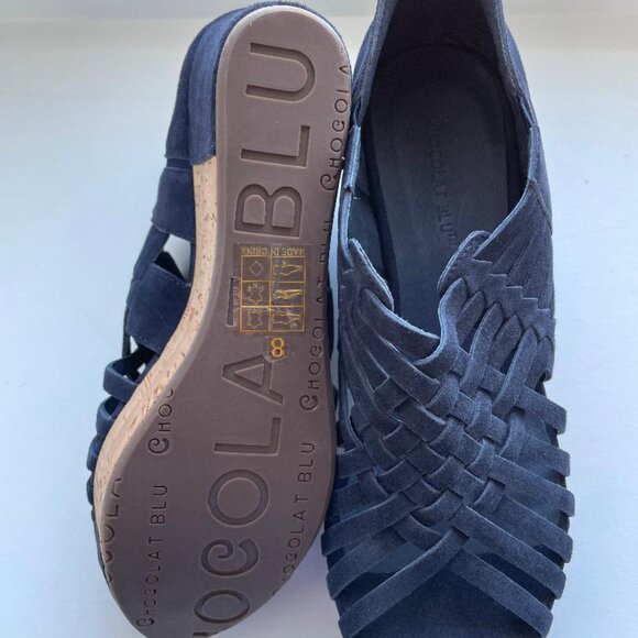 Chocolat Blu Navy Suede Woven Wedge Shoes Size 8 - Picture 3 of 5